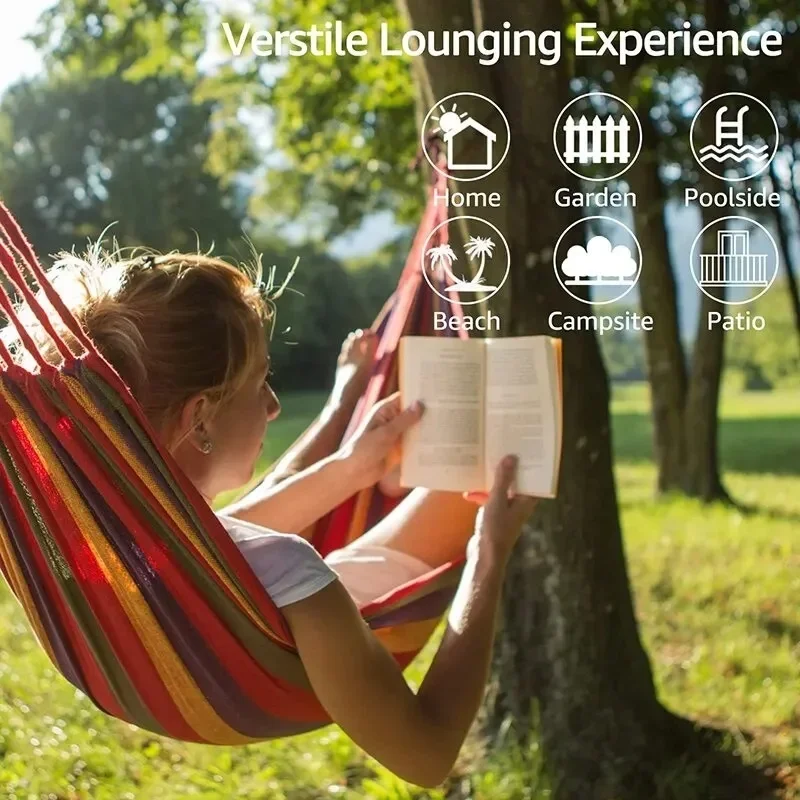 Outdoor Camping Hammock - เปลญวนผ้าใบสำหรับตั้งแคมป์กลางแจ้ง 1 ชิ้น พร้อมเชือกสำหรับแขวนกับต้นไม้ รับน้ำหนักได้สูงสุด 200