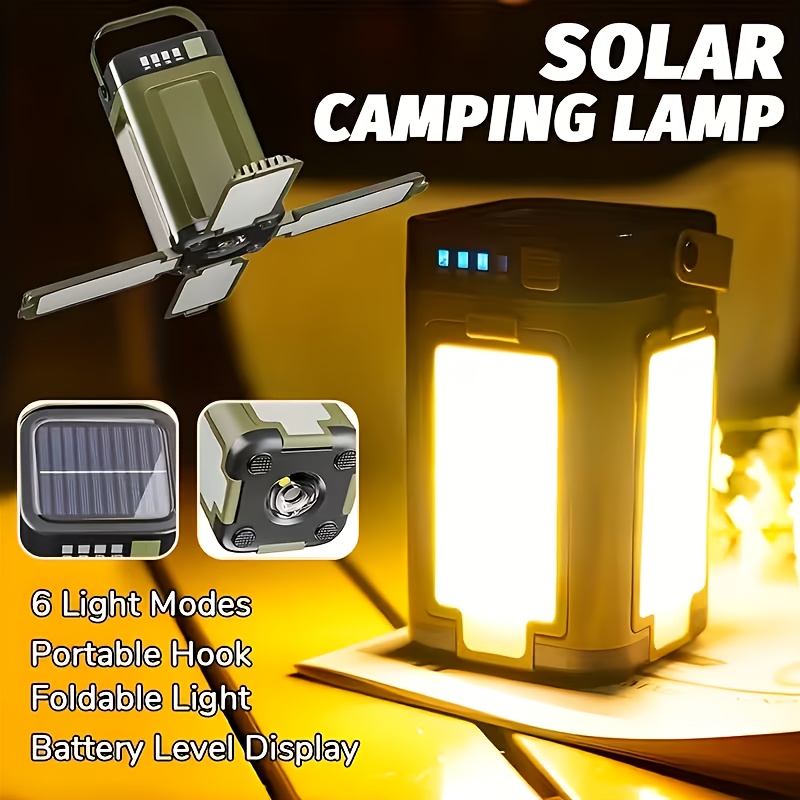 Outdoor Camping Lampe - ไฟแคมป์ปิ้งพกพาพลังงานแสงอาทิตย์ ชาร์จไฟด้วยพลังงานแสงอาทิตย์ พับเก็บได้ แบตเตอรี่สำรอง 2000mah พร้อมหน้าจอแสดงผลอัจฉริยะ