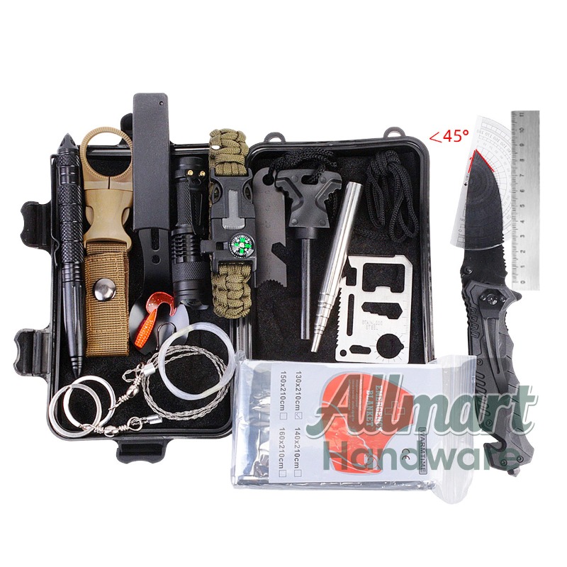 First Aid Kit Camping - กล่องเครื่องมือเอาตัวรอด EDC อเนกประสงค์แบบพกพา อุปกรณ์ฉุกเฉินสำหรับการตั้งแคมป์กลางแจ้ง ชุดปฐมพยาบาล SOS