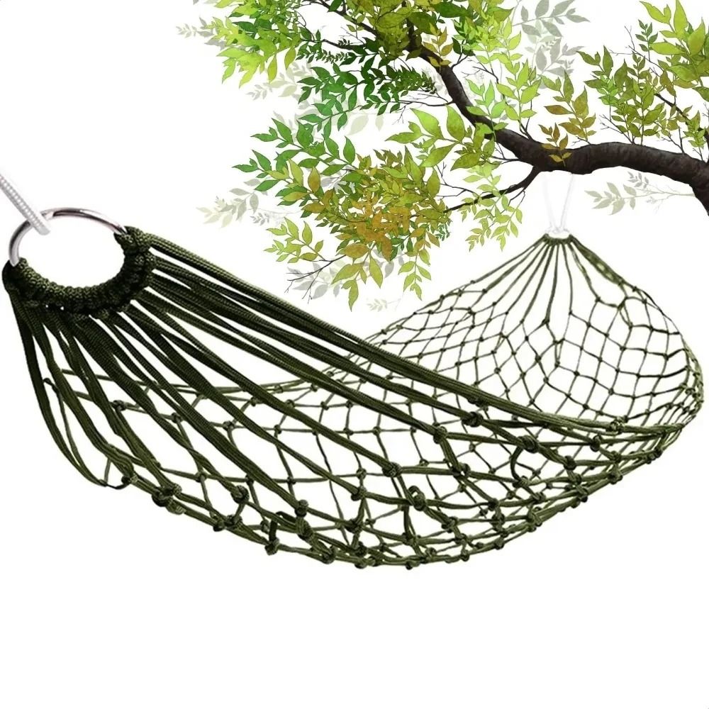 Outdoor Camping Hammock - เปลญวนผ้าไนลอนแบบพกพาพร้อมเชือก เปลพับได้ น้ำหนักเบาพิเศษ เตียงเชือกสำหรับตั้งแคมป์กลางแจ้ง