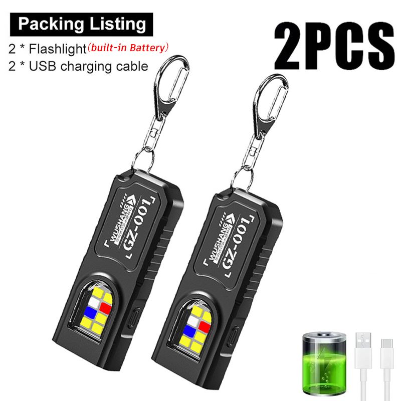 Outdoor Camping Lampe - ไฟฉายพวงกุญแจอเนกประสงค์แบบชาร์จ USB ไฟฉายขนาดเล็กพร้อมไฟทำงาน COB พวงกุญแจสำหรับตั้งแคมป์เดินป่า ไฟพกพา