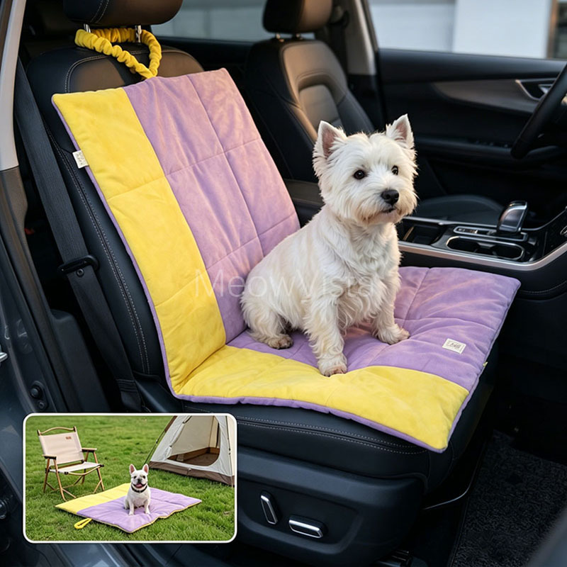 Outdoor Camping Dog Bed - เบาะนั่งในรถสำหรับสุนัขแบบพับได้ พกพาสะดวก ป้องกันสิ่งสกปรก ซักล้างได้ ผลิตจากผ้าหนังกลับนุ่ม ใช้ได้สองแบบ