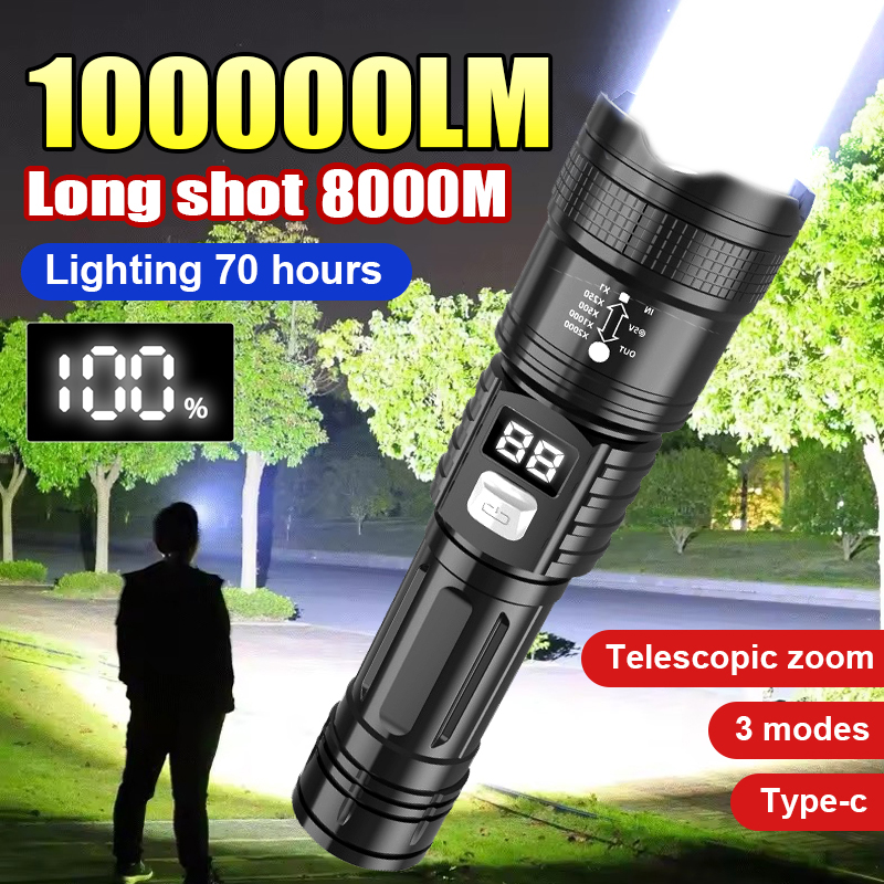 Outdoor Camping Lampe - ไฟฉาย LED สว่างมาก 100000 ลูเมน แบบชาร์จไฟได้