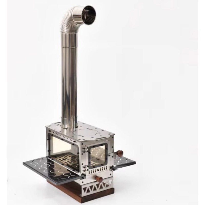 Outdoor Camping Fireplace - เตาไม้สแตนเลสขนาดเล็กพกพาสำหรับตั้งแคมป์กลางแจ้ง เตาผิงตั้งโต๊ะสำหรับให้ความร้อนในเต็นท์ ปิคนิค ใช้กับถ่าน