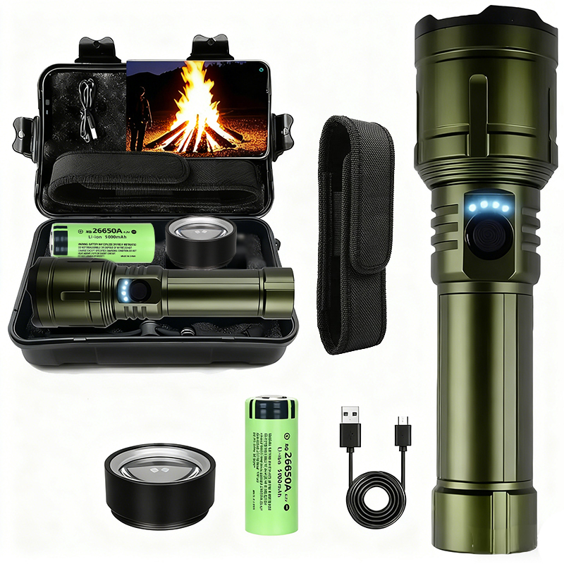 Outdoor Camping Lampe - ไฟฉายที่ทรงพลังเป็นพิเศษ ไฟฉายจุดระเบิดแบบเข้มข้น กันน้ำ โคมไฟยุทธวิธีทางทหาร ไฟฉายผจญภัยสำหรับตั้งแคมป์กลางแจ้ง