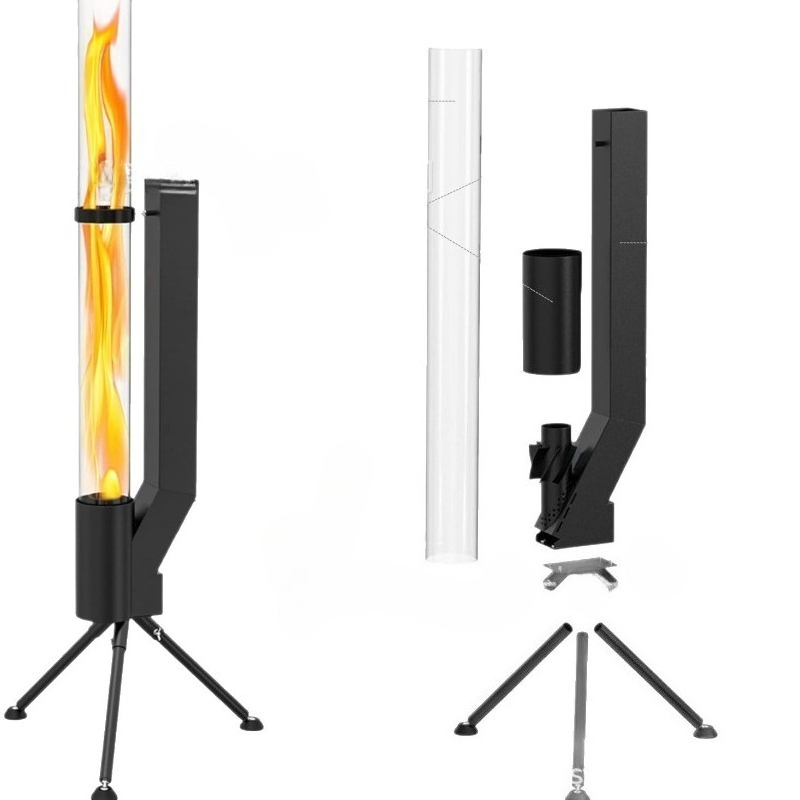Outdoor Camping Fireplace - เตาไฟแนวตั้งแบบจรวด - เตาเผาไม้บาซูก้าสำหรับตั้งแคมป์กลางแจ้ง ให้ความร้อนในฤดูหนาว ใช้ในลานบ้าน เตาผิงแบบพกพา